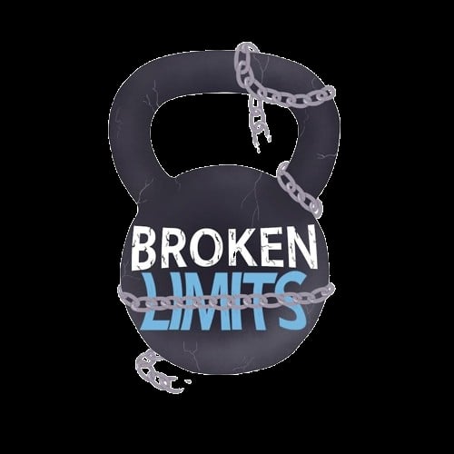 Dark kettlebell with broken chains and the Broken Limits text logo